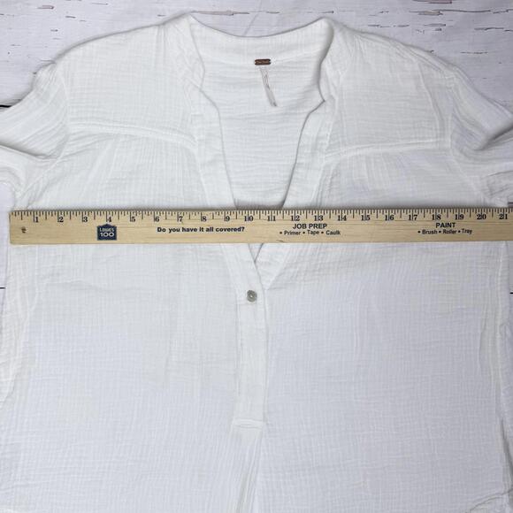 Free People Gauze Peasant Blouse Raw Hem White XS Boho Chic - Picture 5 of 11